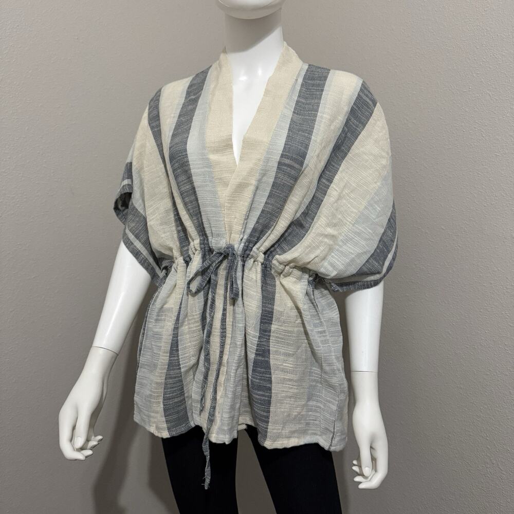 Vince Camuto Kimono Womens OS Open Front Sheer Raw Hem Beachy Coastal Minimalist